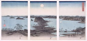 Kunstreproductie Panorama of Views of Kanazawa Under Full Moon,, Ando or Utagawa Hiroshige
