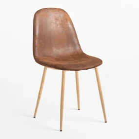 Pack Van 4 Eetkamerstoelen In Kunstleer Glamm Koffie Vintage & Natuurlijk Hout - Sklum
