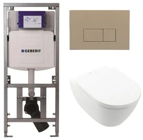 Villeroy Boch Subway 2.0 DirectFlush Toiletset - geberit reservoir - bedieningsplaat rechthoekige knoppen taupe - softclose - wit 0701131/SW1102379/0124060/ga26028/