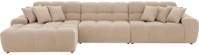 Goossens Excellent Bank Kubus - 30 X 30 Cm Stiksel wit, stof, 1,5-zits, modern design met chaise longue links