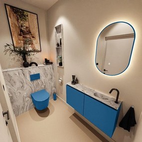 MONDIAZ TURE-DLUX 100cm toiletmeubel Jeans. EDEN wastafel Glace positie rechts. Met 1 kraangat. TUREDX100JEAR1GLA