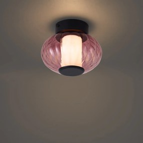 Design plafondlamp zwart 18cm met paars glas incl. LED 3-staps dimbaar - Margherite