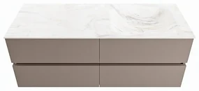 Mondiaz Vica DLux badmeubel 130cm smoke 4 lades met wastafel ostra rechts 1 kraangat