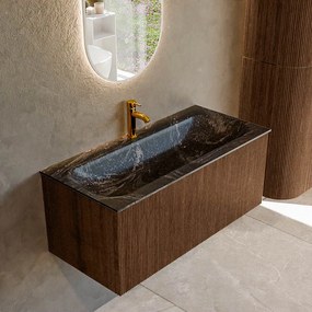Mondiaz Kurve-dlux 100cm badmeubel walnut met 1 lade en wastafel big medium midden 1 kraangat lava