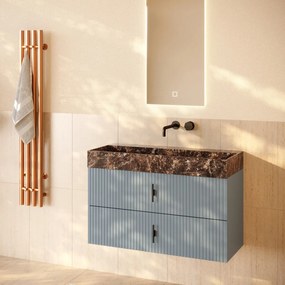 Muebles Murcia badmeubel ribbelfront 100cm baby blauw met Dark Emperador wastafel zonder kraangat