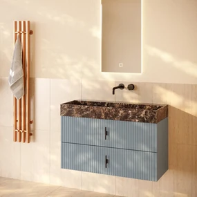 Muebles Murcia badmeubel ribbelfront 100cm baby blauw met Dark Emperador wastafel zonder kraangat