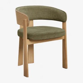 Pack Van 2 Eetkamerstoelen Met Armleuningen, Bekleed En Van Eikenhout Olea Eikenhout & Groene Chenille Army - Sklum