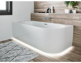 Riho Desire hoekbad - 184x84cm - Hoekopstelling links - met LED-plint - met chromen badvuller - Acryl wit glans B087008005