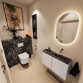 Mondiaz Ture DLux toiletmeubel 80cm linen met wastafel lava rechts zonder kraangat