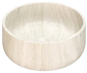 Fontana White Travertin warm eiken wastafelmeubel 120cm met toppaneel en ronde waskommen