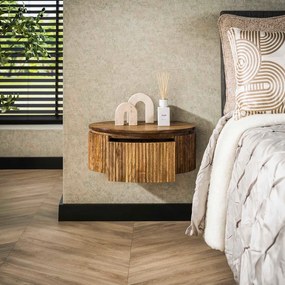 Hangend Nachtkastje Rond Hout - 50x35x20cm.