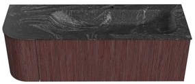 Mondiaz Kurve-dlux 135cm badmeubel ronding links ruby met 1 lade en deur en wastafel big medium kraangat rechts lava