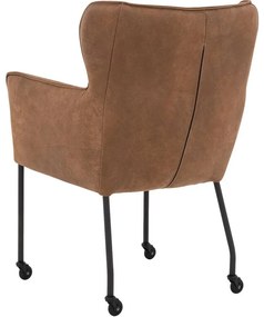 Goossens Excellent Eetkamerstoel Leogang bruin leer met armleuning en met wielenZwart skater wiel met zwarte kap, elegant chic