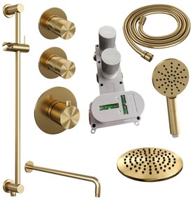 Brauer Gold Edition complete inbouw regendouche met 3 standen handdouche, gebogen wandarm, glijstang en hoofddouche 20cm set 21 messing geborsteld PVD