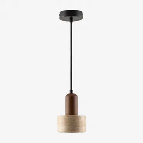 Davise Hangende Plafondlamp Ø12 Cm In Travertijn En Hout Travertijn - Sklum