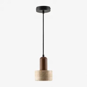 Plafondlamp Ø12 Cm In Travertijn En Hout Davise Natuurlijke Kleuren - Sklum