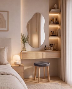 Mazzoni ZOI Taupe Beige (stof Storm 26)/eiken onderstel - RONDE GESTOFFEERDE KRUK VOOR KEUKEN/WOONKAMER
