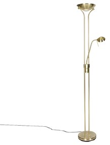 Moderne vloerlamp messing met leeslamp incl. LED dim to warm - Diva