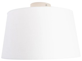 Stoffen Plafondlamp met linnen kap wit 35 cm - Combi wit Landelijk / Rustiek E27 rond Binnenverlichting Lamp