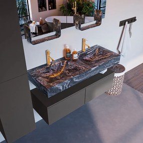 Mondiaz Alan DLux badmeubel 120cm dark grey 2 lades met wastafel lava dubbel 2 kraangaten