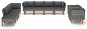 vidaXL 10-delige Loungeset poly rattan en eucalyptushout grijs