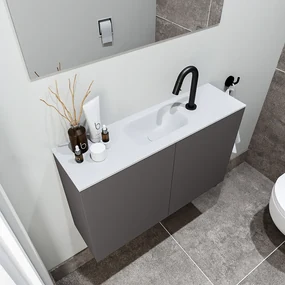 Zaro Polly toiletmeubel 80cm donkergrijs met witte wastafel met kraangat