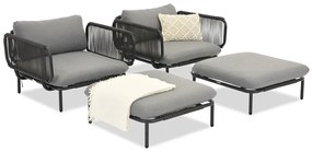 Garden Point antraciet Perez fauteuil en poefset