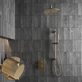 Saniclear Brass Curved inbouw regendouche met 20cm hoofddouche, muurarm en glijstang geborsteld messing - mat goud