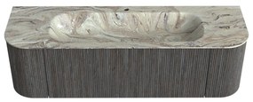 Mondiaz Kurve-dlux 150cm badmeubel ronding links/rechts shadow met 1 lade en 2 deuren en wastafel big medium midden 1 kraangat glace