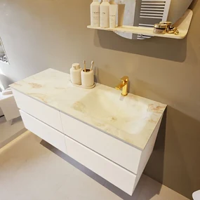 Mondiaz Vica DLux badmeubel 120cm talc 4 lades met wastafel frappe rechts 1 kraangat