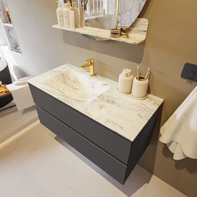 Mondiaz Vica DLux badmeubel 100cm dark grey 2 lades met wastafel glace links 1 kraangat