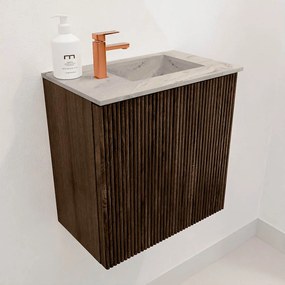 Mondiaz Joya DLux 40cm toiletmeubel walnut met wastafel faye rechts 1 kraangat glace