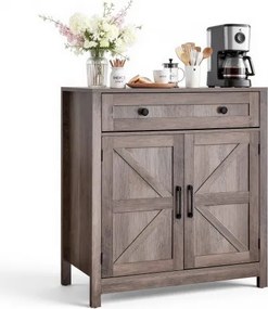 VEVOR Keukenkast, Dressoir met Lade en 2 Schuifdeuren, Buffetkast voor Woonkamer, Eetkamer, Hal, Gang, Keuken, 75x37,5x80 cm, Landelijke Stijl, Grijs