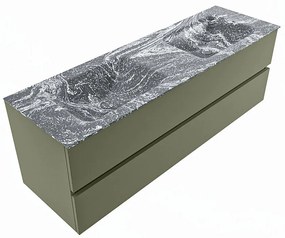 Mondiaz Vica DLux badmeubel 150cm army 2 lades met wastafel lava dubbel 2 kraangaten