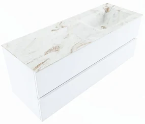 Mondiaz Vica DLux badmeubel 130cm talc 2 lades met wastafel frappe rechts zonder kraangat