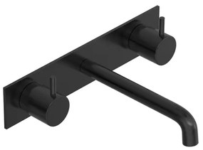 Hotbath COBBER Afbouwdeel - Wastafelmengkraan 3 gats inbouwbrug achterplaat 18CM uitloop Geborsteld zwart PVD CB006TEXT18MBP