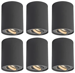Set van 6 Spot / Opbouwspot / Plafondspots antraciet draai- en kantelbaar - Rondoo up Design, Modern GU10 Binnenverlichting Lamp