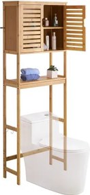 VEVOR Toiletkast Badkamerkast met dubbele deur en verstelbare plank, ruimtebesparende 3-laags badkamerkast boven het toilet met open plank, 65x27x175 cm Opbergkast Natuurlijk