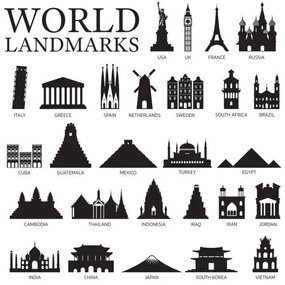 Ilustratie World Countries Landmarks Silhouette Set, MuchMania