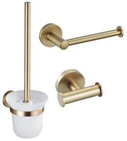 Fortifura Calvi Toiletset 3-delig - toiletrolhouder zonder klep - toiletborstel - handdoekhaak dubbel rond - Geborsteld Messing PVD (Goud) SW639940 SW639941 SW1248399