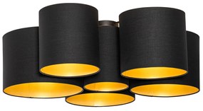 Stoffen Plafondlamp zwart met gouden binnenkant 6-lichts - Multidrum Modern E27 rond Binnenverlichting Lamp