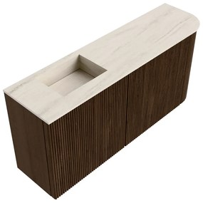 Mondiaz Joya DLux 90cm toiletmeubel ronding rechts walnut met wastafel faye links 1 kraangat meli