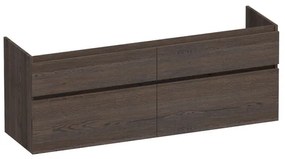 Saniclass Advance Wastafelonderkast - 160x46x60cm - 4 softclose greeploze lades - 2 sifonuitsparingen - en doorlopende lamellen - geborsteld hout - black oak OK-MEA160BO