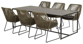 4 Seasons Outdoor Ramblas eetset met Quatro tafel HPL blad 220 x 95 cm light antraciet      taupe weerbestendig