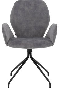 Goossens Eetkamerstoel Hera grijs velvet stof met armleuning, modern design