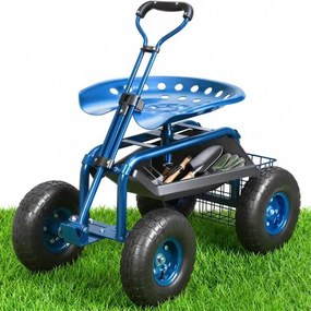 VEVOR rollende werkplaatswagen van staal tot 136 kg draagvermogen tuinwagen met 25 cm handgreep en 45-54 cm in hoogte verstelbare zitting wagen 30 PSI bandenspanning werkstoel tuinstoel blauw