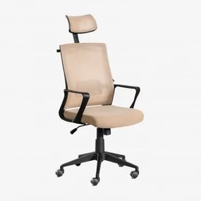 Kantoorkruk Met Wielen En Hoofdsteun Van Polypropyleen Teill Black Beige Amandelroos - Sklum