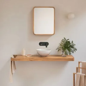 Conjunto Van Meubel 130x45 Cm Hangend In Teakhout Neill Teakhout & Matzwart Inbouwmodel Met Afvoerkraan Zonder Overloop, Alameda & Rond Wit Keramiek Ø