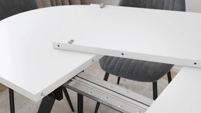 Mazzoni ALMO Wit mat / zwarte poten - OVALE UITSCHUIFTAFEL 120-220 cm VOOR 10-12 PERSONEN