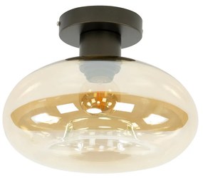 Bronze Plafondlamp Met Rond Beige Glas